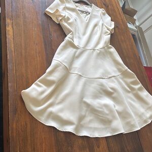 Gal Meets Glam Cream Midi Flutter Sleeve V-Neck Dress